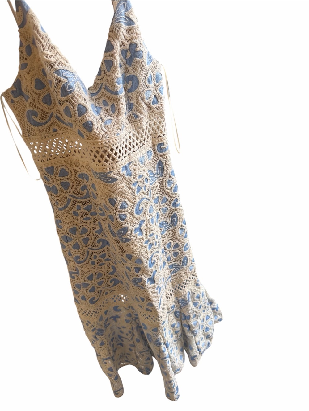 Guess Crochet Lace Midi Dress in Cream and Light Blue